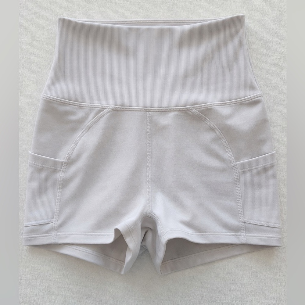 FP Movement White High Rise Biker Shorts Rib Waist Pockets XS